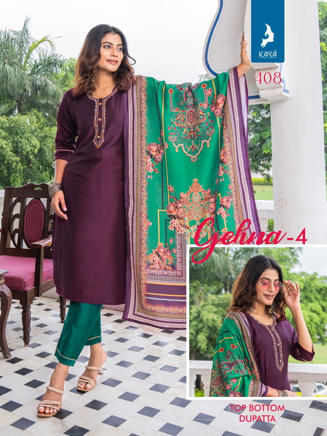 Gehna 4 By Kaya Pure Silk Straight Cut Kurti With Bottom Dupatta Wholesale Online